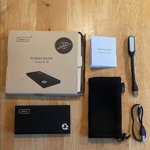 Black Power Bank with Carry Pouch and USB Cable